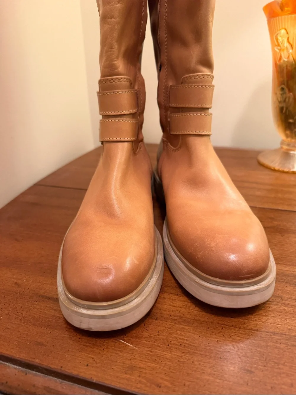 Sam Edelman Distressed Tan Leather Buckle Boots Sz 6.5